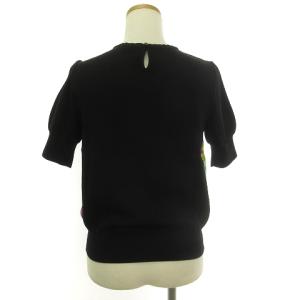 TO BE CHIC ニット セーター カットソー 半袖 切替 花柄 総柄 黒 ブラック マルチカラー2 M位