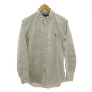 シャツ オックスフォード 長袖 ストライプ柄 スリムフィット ポニー コットン 青 ブルー M