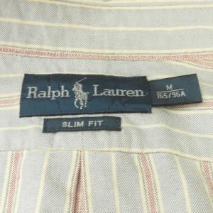 RALPH LAUREN シャツ オックスフォード 長袖 ストライプ柄 スリムフィット ポニー コットン 青 ブルー M