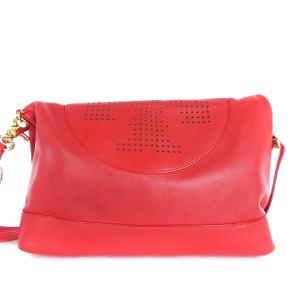 TORY BURCH ショルダーバッグ  セカンド クラッチ 2WAY カバン 鞄 パンチング フラップ レザー レッド 赤