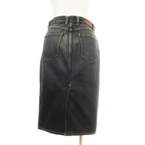 RALPH LAUREN スカート デニム ジーンズ ひざ丈 ミディ丈 タイト 裾 スリット ジッパーフライ 牛革パッチ ダメージ加工 コットン インディゴ