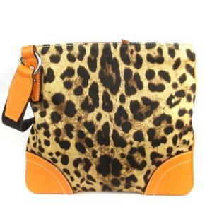 DOLCE&GABBANA アニマリエ ショルダーバッグ キャンバス レザー レオパード柄 ヒョウ柄 茶 ブラウン オレンジ 鞄 SM1