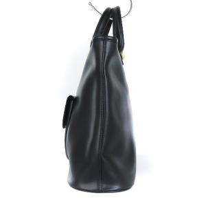 Longchamp ハンドバッグ ホースロゴ スクエア型 レザー 黒 ブラック AA 鞄 SM1