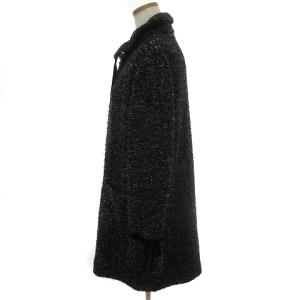 Leilian ツイードコート アウター ウール 長袖 ロング丈 総裏地 リボン 黒 ブラック 11 L位