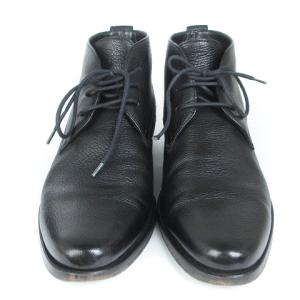 GIORGIO ARMANI チャッカブーツ レースアップ レザー ロゴ 黒 ブラック 40 27cm相当 靴 シューズ