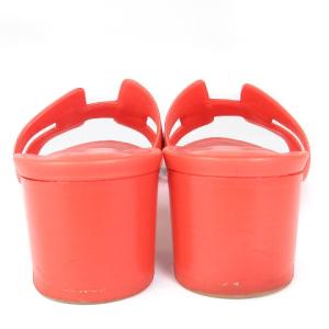 HERMES オランオアジス サンダル ヒール レザー 37.5 レッド