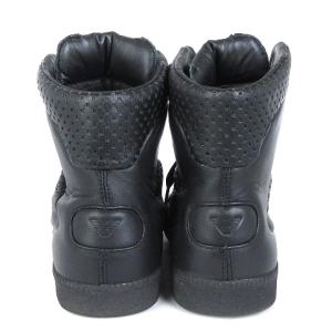 EMPORIO ARMANI スニーカー シューズ 革靴 ハイカット レースアップ レザー パンチング XEU829 ブラック 黒 40.5 25?p位