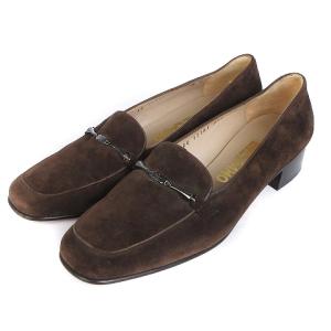 パンプス シューズ スクエアトゥ ヒール レザー スエード 茶 ブラウン 8 25.5cm相当 靴 SM1