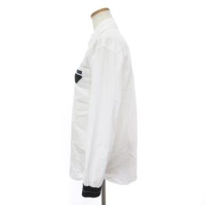 PRADA 18年製 シャツ ブラウス 長袖 ボタンダウン 三角プレート ロゴ ワッペン ホワイト 38S