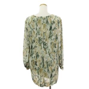 Leilian シャツ ブラウス 長袖 プルオーバー ハーフジップ プリーツ 花柄 ベージュ系 13＋