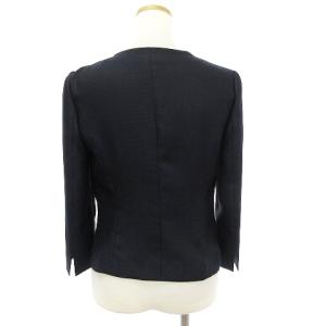 ANAYI ノーカラージャケット 七分袖 無地 紺 ネイビー 38