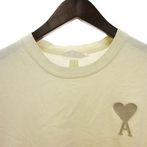AMI Alexandre Mattiussi Tシャツ カットソー 半袖 Aハート 丸首 ロゴ 刺繍 コットン クリーム ベージュ S