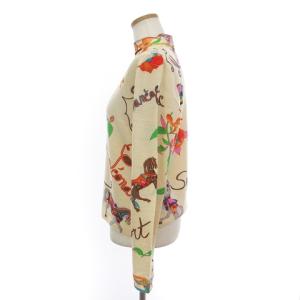 LEONARD SPORT ニット セーター カットソー 長袖 ハイネック ウール バックジップ 花柄 馬 ホース 総柄 ベージュ 40 SM1