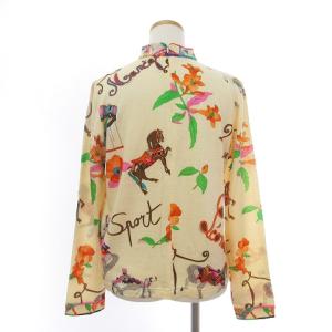 LEONARD SPORT ニット セーター カットソー 長袖 ハイネック ウール バックジップ 花柄 馬 ホース 総柄 ベージュ 40 SM1