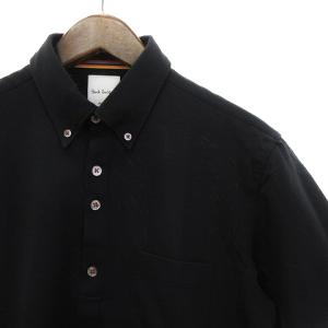 PAUL SMITH ポロシャツ 半袖 胸ポケット 襟裏 シグネチャー ストライプ ポリコットン 黒 ブラック M SM1
