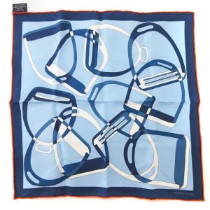 HERMES 美品 カレ45 アントラース ポケットチーフ スカーフ シルク 青系 ブルー系