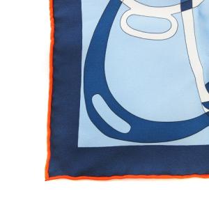 HERMES 美品 カレ45 アントラース ポケットチーフ スカーフ シルク 青系 ブルー系