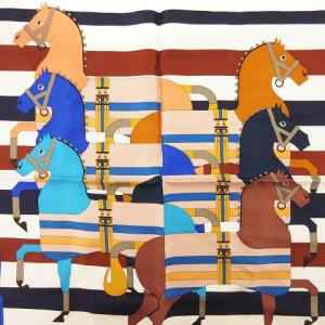 カレ45 ロカバール ポケットチーフ スカーフ シルク 青系 ブルー系 マルチカラー