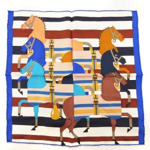 HERMES カレ45 ロカバール ポケットチーフ スカーフ シルク 青系 ブルー系 マルチカラー