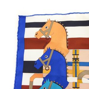 HERMES カレ45 ロカバール ポケットチーフ スカーフ シルク 青系 ブルー系 マルチカラー