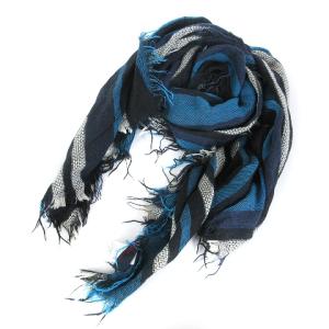 Papas ストール マフラー フリンジ 巻物 大判 薄手 ボーダー 青系 小物 SM1