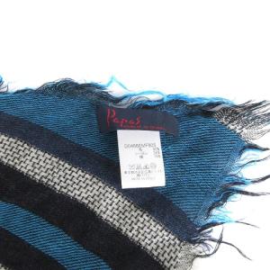 Papas ストール マフラー フリンジ 巻物 大判 薄手 ボーダー 青系 小物 SM1