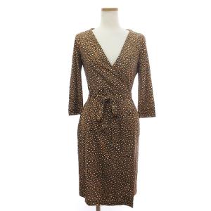 ラップワンピース ひざ丈 七分袖 シルク ウエストリボン 総柄 416-243731 茶 ブラウン 4 SM1