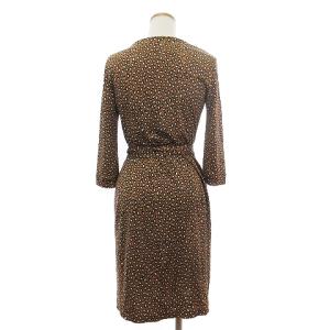 DIANE von FURSTENBERG ラップワンピース ひざ丈 七分袖 シルク ウエストリボン 総柄 416-243731 茶 ブラウン 4 SM1