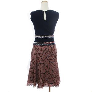 DIANE von FURSTENBERG ワンピース ノースリーブ ひざ丈 フレア シルク混 総柄 紺 ネイビー オレンジ