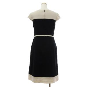 TOCCA ワンピース 半袖 ひざ丈 ボートネック リボン バイカラー ポリコットン アイボリー 黒 ブラック 2 M位