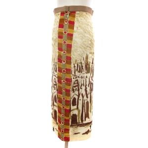 PRADA スカート ひざ丈 タイト 風景 プリント コットン100％ 総柄 ベージュ 42 L位 SM1