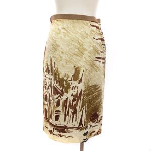PRADA スカート ひざ丈 タイト 風景 プリント コットン100％ 総柄 ベージュ 42 L位 SM1