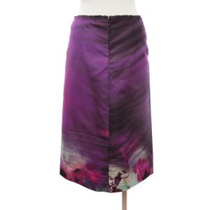 PRADA スカート ひざ丈 タイト グラデーション 総裏 シルク 総柄 紫 パープル 42 L位 SM1