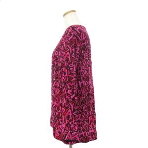 LOUIS VUITTON カットソー Tシャツ 長袖 レーヨン ボートネック ロゴ 総柄 ピンク 36 S位 SM1