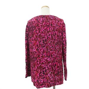 LOUIS VUITTON カットソー Tシャツ 長袖 レーヨン ボートネック ロゴ 総柄 ピンク 36 S位 SM1
