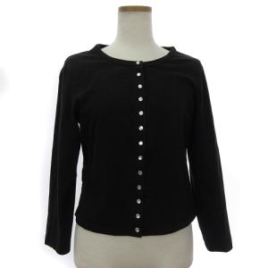 カーディガン 長袖 スナップボタン コットン 黒 ブラック L