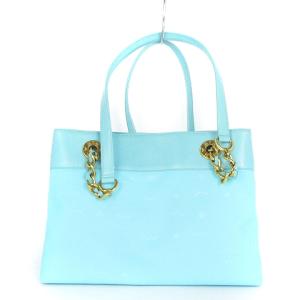 MCM トートバッグ 鞄 カバン チェーン 切替 ジップ開閉式 ターコイズブルー 青系 SM1