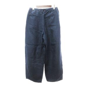 suzukitakayuki WIDE LEGGED PANTS ワイド レッグド パンツ スラックス ボタンフライ タック 綿 麻 コットンリネン 紺