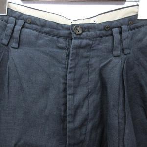 suzukitakayuki WIDE LEGGED PANTS ワイド レッグド パンツ スラックス ボタンフライ タック 綿 麻 コットンリネン 紺
