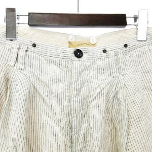 suzukitakayuki WIDE LEGGED PANTS ワイド レギッド パンツ スラックス ボタンフライ タック 綿 麻 コットンリネン ストライプ