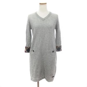 ニットワンピース 長袖 ミニ丈 タイト Vネック ウール混 グレー 38 M位