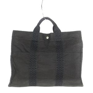 HERMES エールライン トートMM ハンドバッグ カバン 鞄 カデナ 鍵付き キャンバス グレー