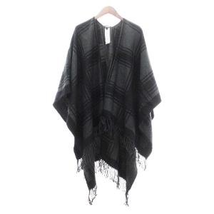 ポンチョ ストール タッセル 大判 タータンチェック ウール混 カーキ 黒 ブラック 巻物 SM1