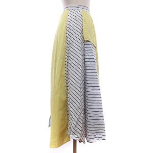 Ameri VINTAGE スカート ロング アシンメトリー フレア イージー ボーダー 黄 イエロー 白 ホワイト フリー SM1