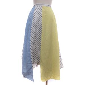 Ameri VINTAGE スカート ロング アシンメトリー フレア イージー ボーダー 黄 イエロー 白 ホワイト フリー SM1