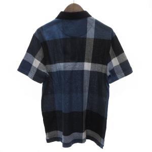 BLACK LABEL CRESTBRIDGE ポロシャツ 半袖 チェック ワッペン ワンポイント 麻混 紺 ネイビー L SM1