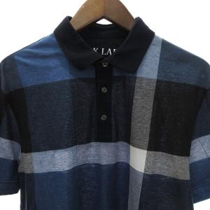 BLACK LABEL CRESTBRIDGE ポロシャツ 半袖 チェック ワッペン ワンポイント 麻混 紺 ネイビー L SM1
