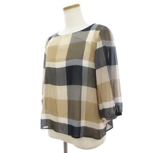 BLUE LABEL CRESTBRIDGE プルオーバー ブラウス シャツ チェック 七分袖 55P28-520-40 ベージュ系 38