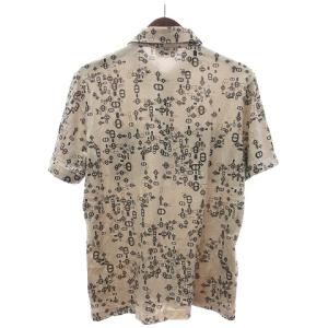 HERMES ポロシャツ 半袖 フロントボタン 薄手 シェーヌダンクル柄 総柄 幾何学模様 ベージュ M SM1