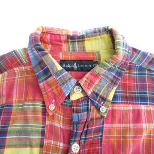 RALPH LAUREN シャツ 半袖 ボタンダウン パッチワーク マルチカラー コットン 170